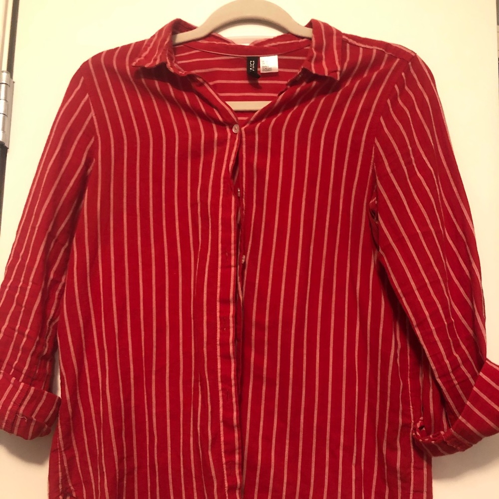 H&M red striped button up